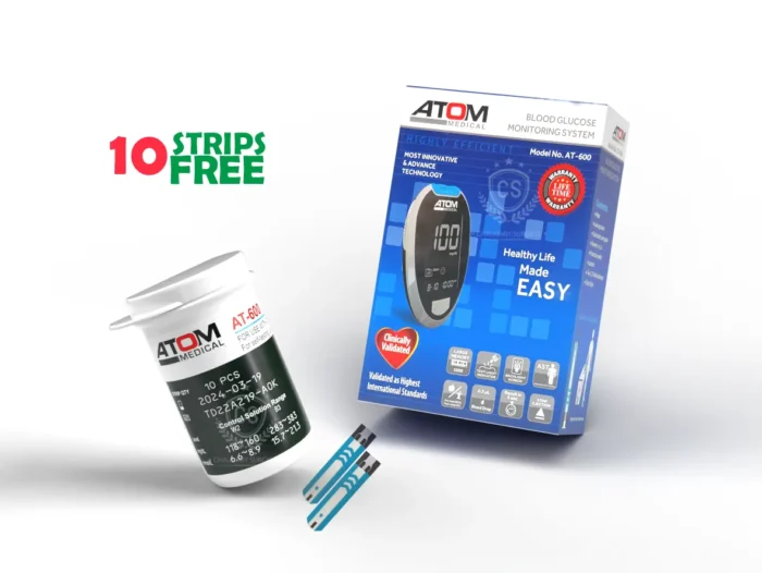 ATOM AT-600 Blood Glucose Meter with 10 strips free for continuous glucose monitoring