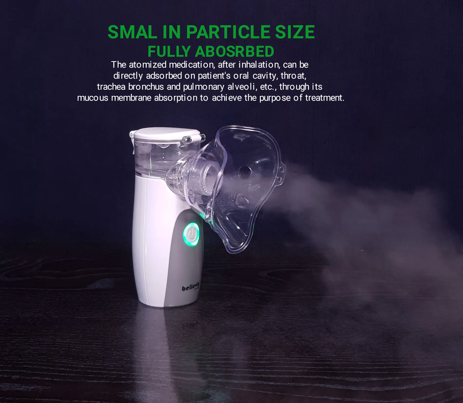 Handheld Portable Nebulizer Machine Believia fully absorbed particles