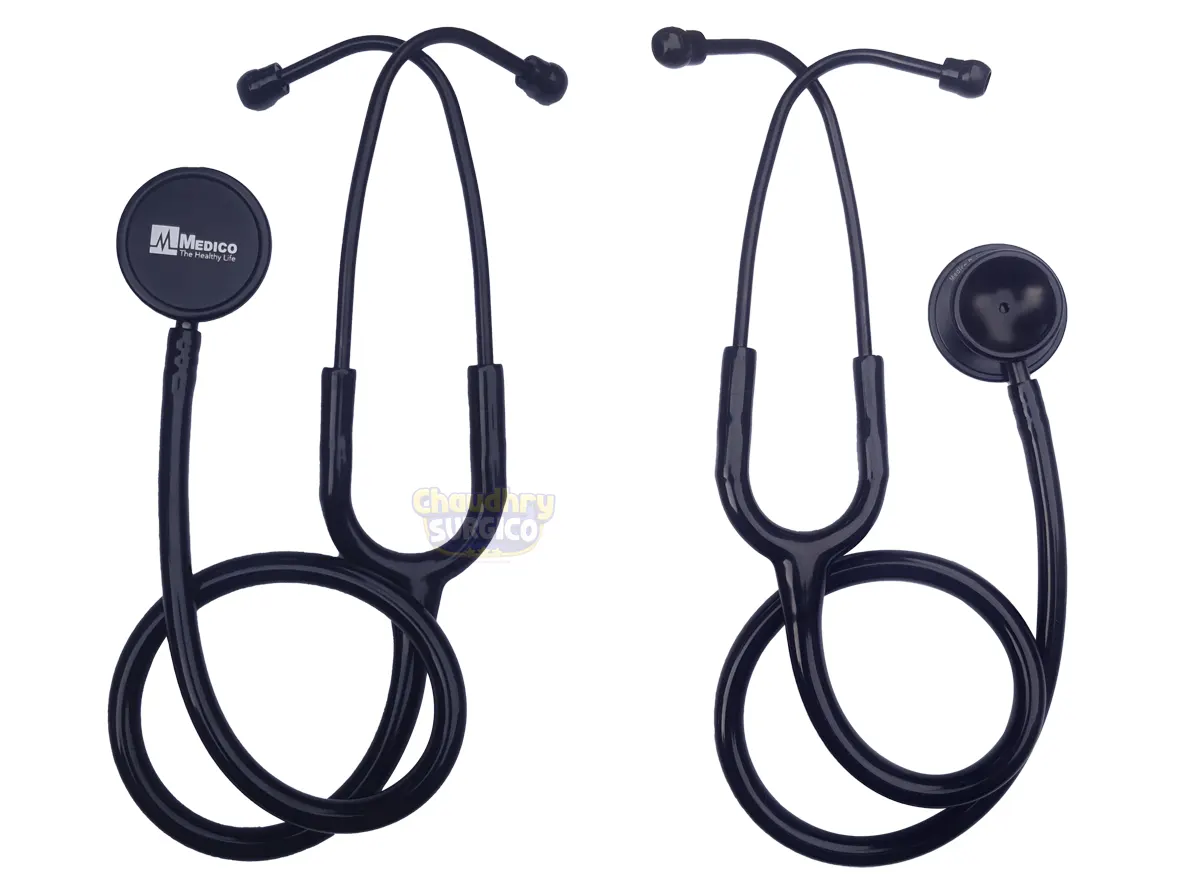 Medico Full Black Cardiology Stethoscope Professional Special Edition ST-28 front and back view