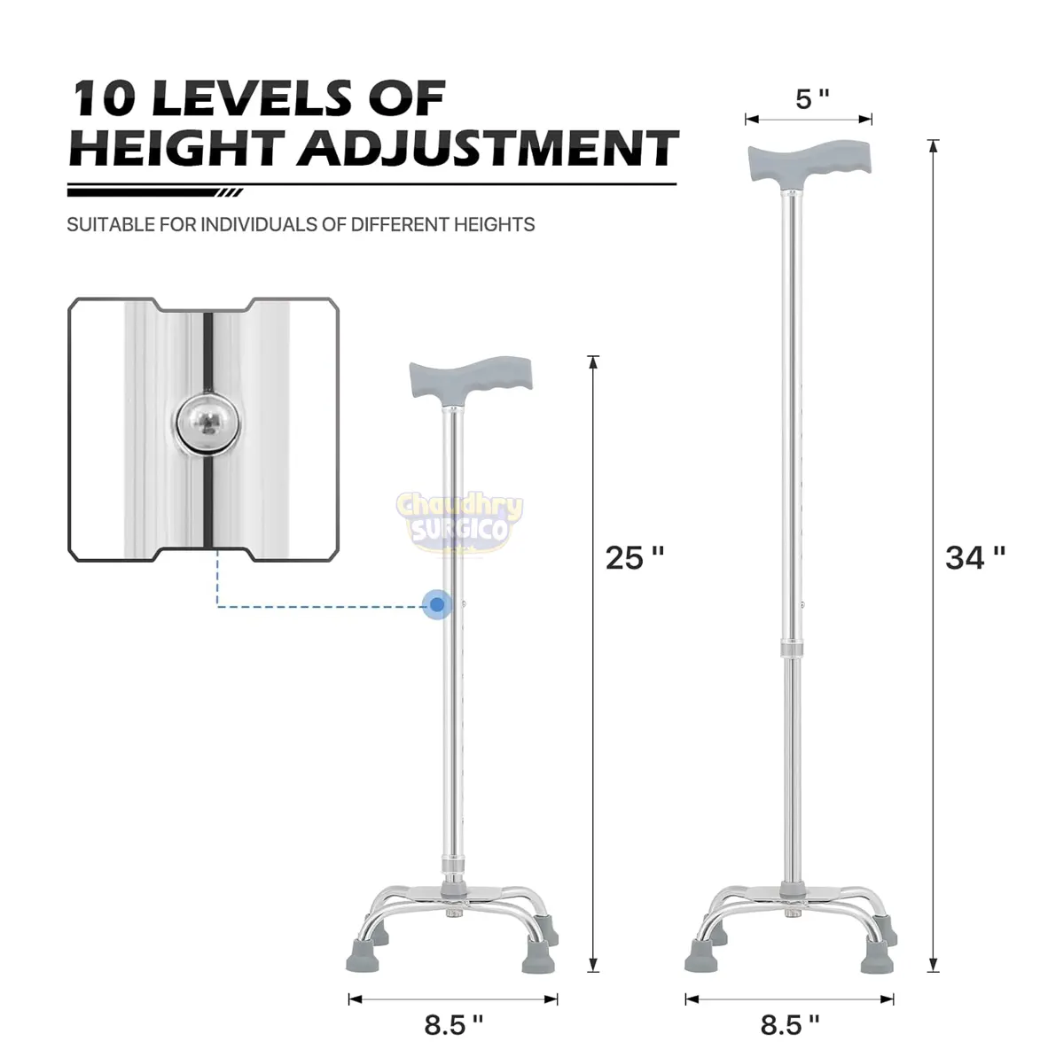 walking quad cane with 10 levels of height adjustment price in Pakistan