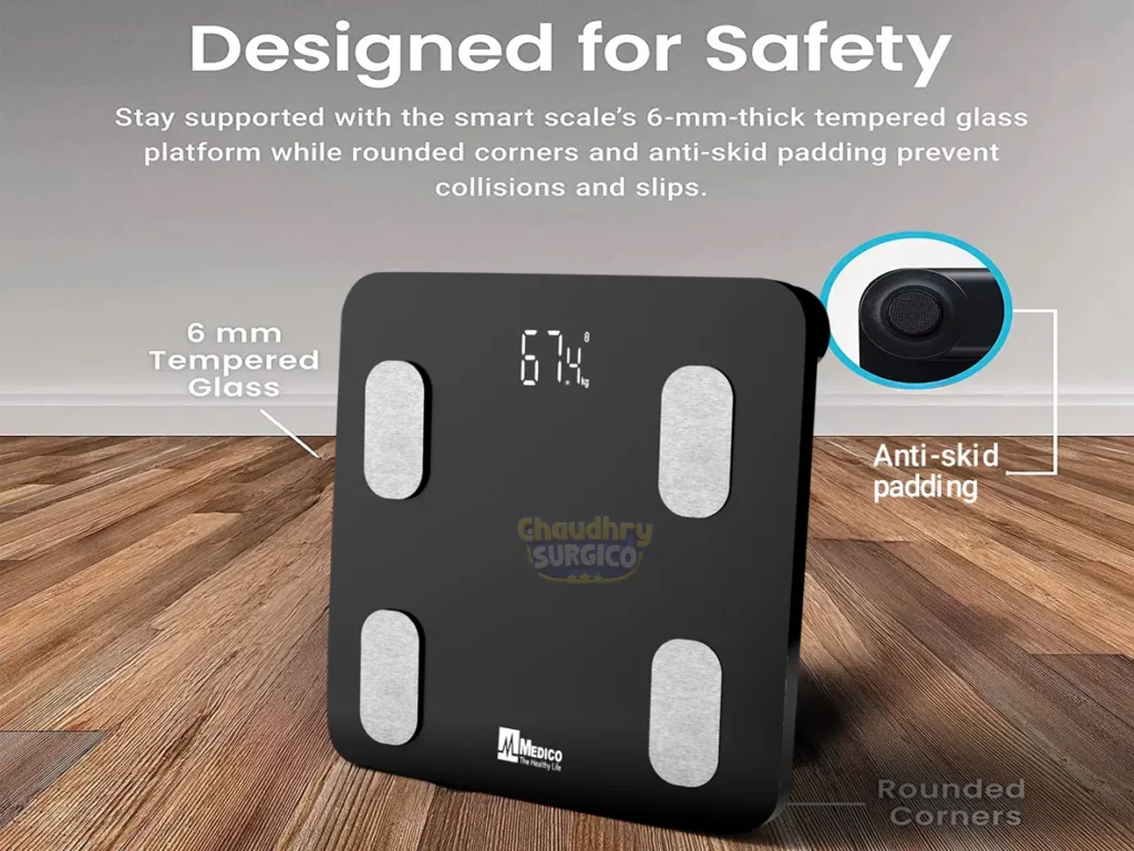 Medico Body Fat BMI Weight Scale designed for safety