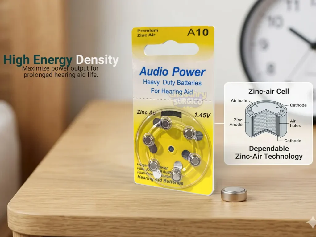 Audio Power Hearing aid cells Batteries, size A10 pack of 6 cells—high energey density