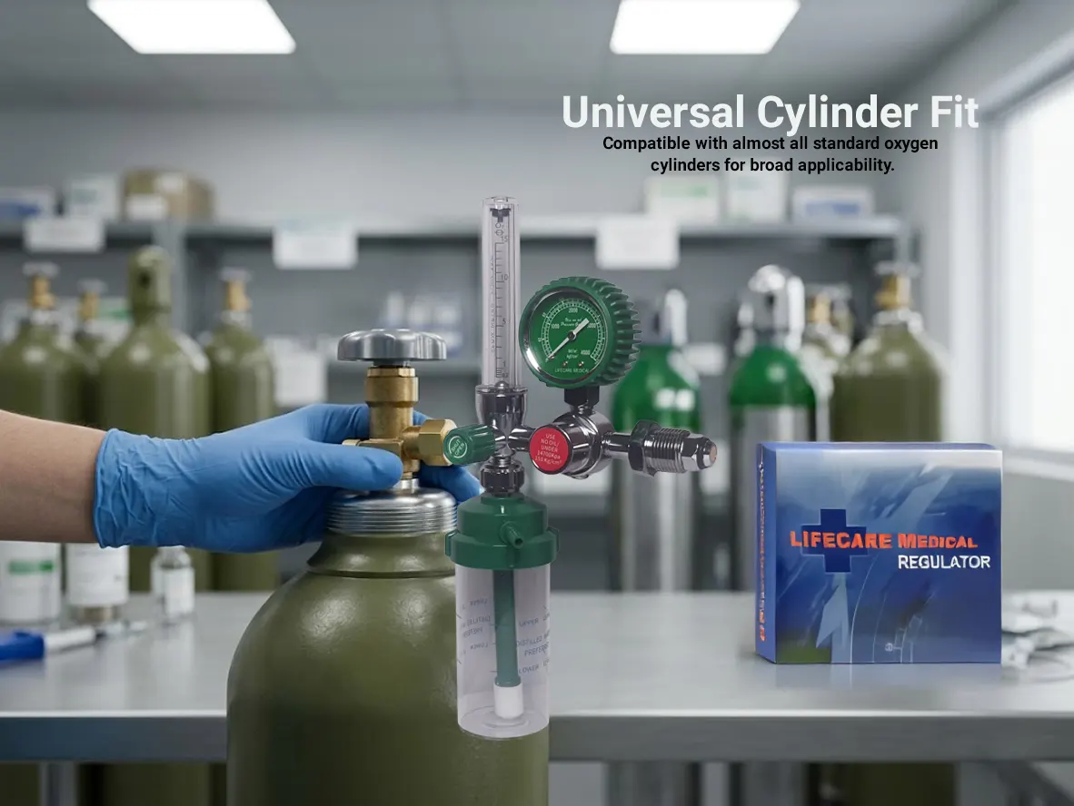 Oxygen Regulator Lifecare with flow meter and humidifier - universal fit