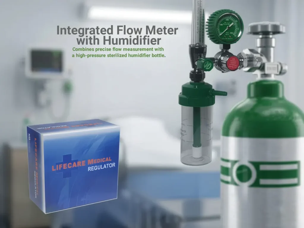 Oxygen Regulator Lifecare with flow meter and Humidifier - integrated flow meter